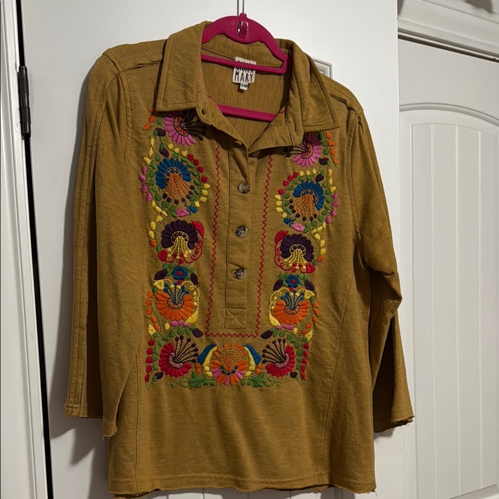 Sister Mary  Mustard Embroidered Blouse